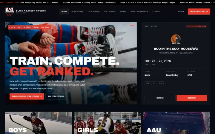 Elite Amateur Sports website home page